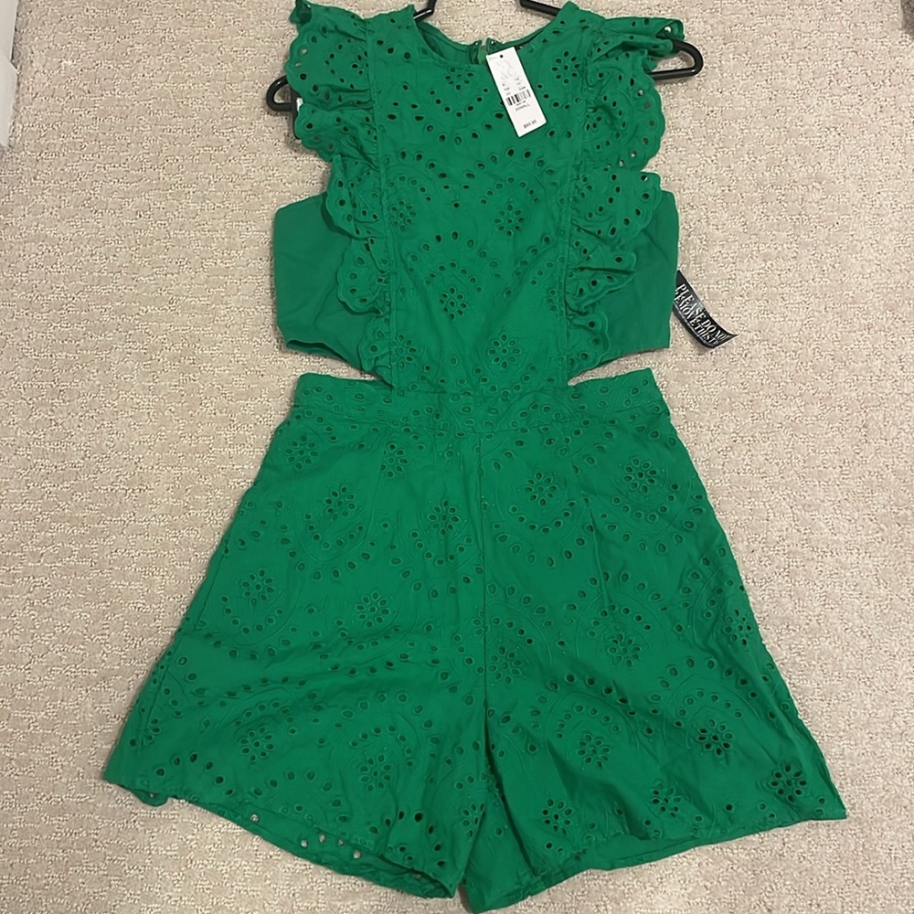 Jewel Green Romper with Cutouts